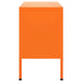 Orange steel TV cabinet with storage doors and adjustable levellers, modern media unit