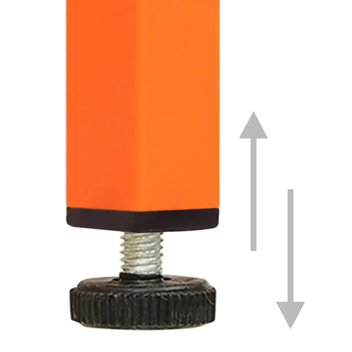 Adjustable black leveller under orange cabinet leg for stable media unit on Little and Giant Explorers