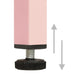 Pink adjustable furniture leg with black plastic screw foot and up-down arrows showing height adjustment