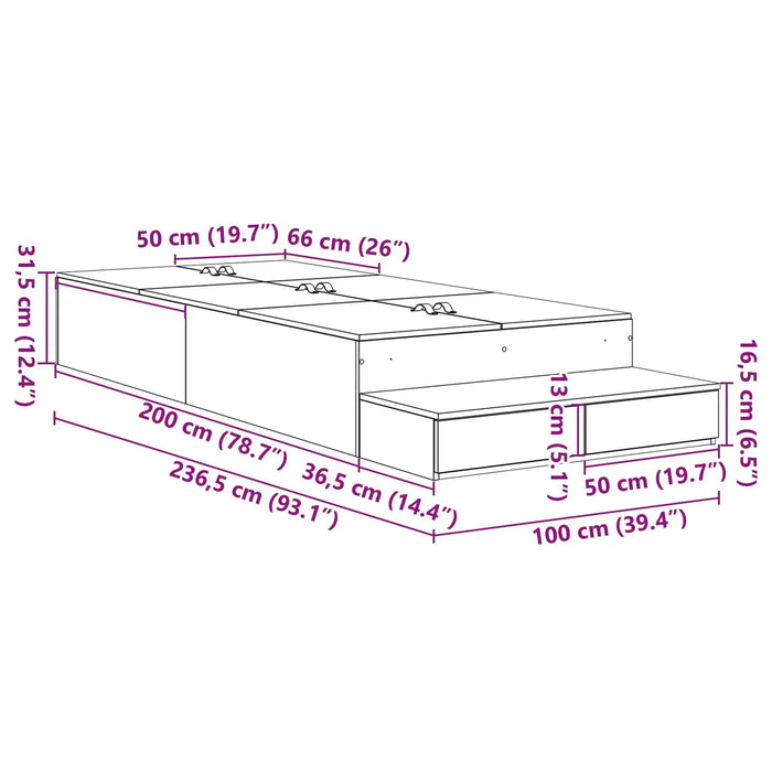 Storage Bed Frame in Sonoma Oak (236.5 x 100 x 31.5cm) - Little and Giant Explorers vidaXL