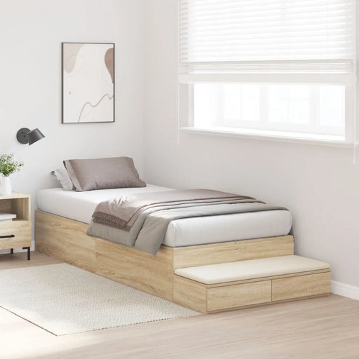 Storage Bed Frame in Sonoma Oak (236.5 x 100 x 31.5cm) - Little and Giant Explorers vidaXL