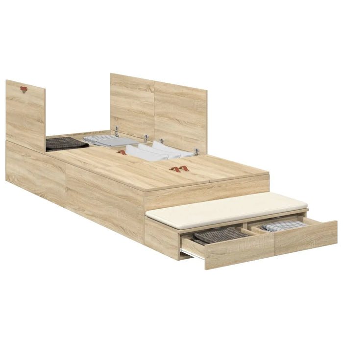 Storage Bed Frame in Sonoma Oak (236.5 x 100 x 31.5cm) - Little and Giant Explorers vidaXL