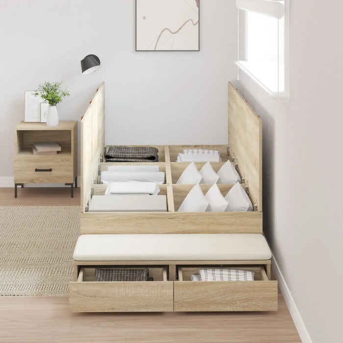Storage Bed Frame in Sonoma Oak (236.5 x 100 x 31.5cm) - Little and Giant Explorers vidaXL