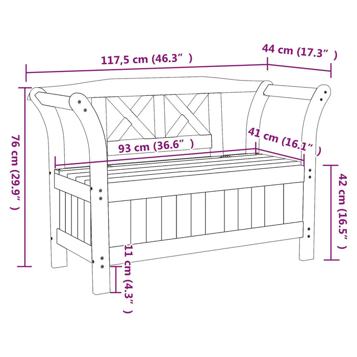 Garden Storage Bench in Solid Wood Pine (119 x 76 x 44cm) - Little and Giant Explorers vidaXL
