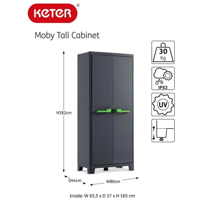 Storage Cabinet with Shelves 'Moby' in Graphite Grey 182cm - Little and Giant Explorers Keter