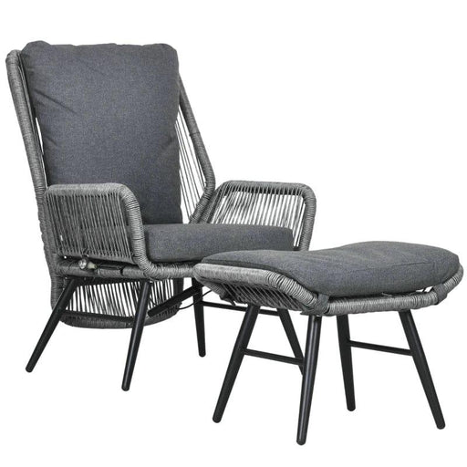 String Rattan Armchair and Footstool Set with Grey Cushions - Little and Giant Explorers Outsunny