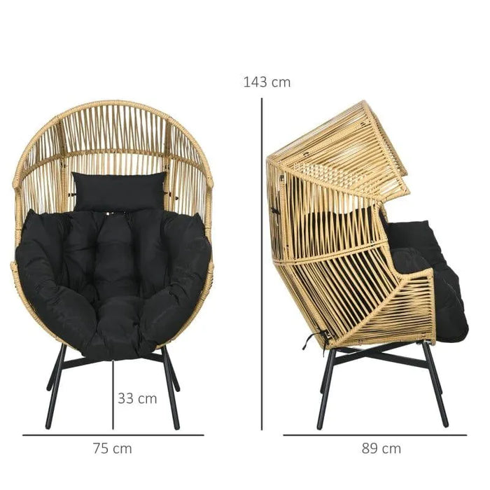 String Rattan Egg Chair with Padded Black Seat Cushion - Little and Giant Explorers Outsunny