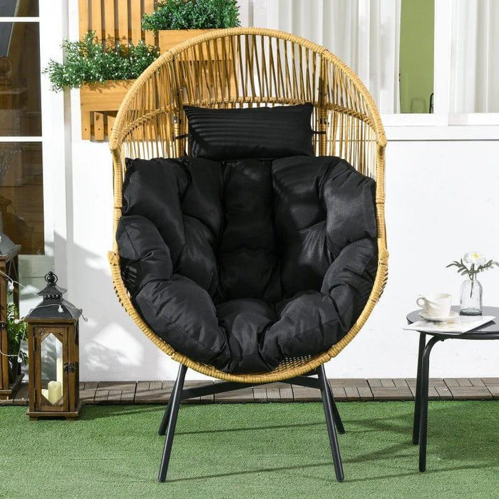 String Rattan Egg Chair with Padded Black Seat Cushion - Little and Giant Explorers Outsunny