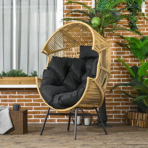 String Rattan Egg Chair with Padded Black Seat Cushion - Little and Giant Explorers Outsunny