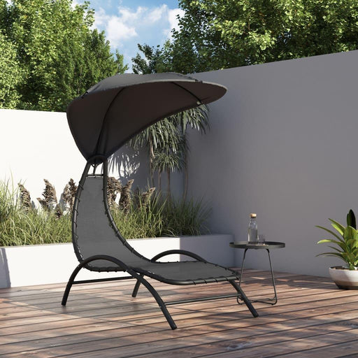 Sun Lounger with Canopy in Dark Grey - Little and Giant Explorers vidaXL