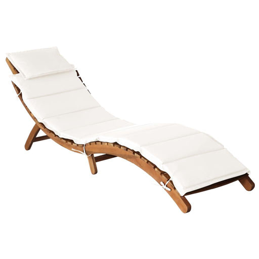 Sun Lounger with Cream Cushions in Solid Wood Acacia - Little and Giant Explorers vidaXL