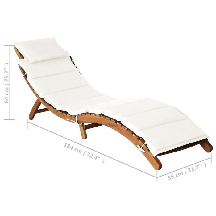 Sun Lounger with Cream Cushions in Solid Wood Acacia - Little and Giant Explorers vidaXL