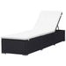 Black poly rattan sun lounger with adjustable cream white cushion, outdoor furniture