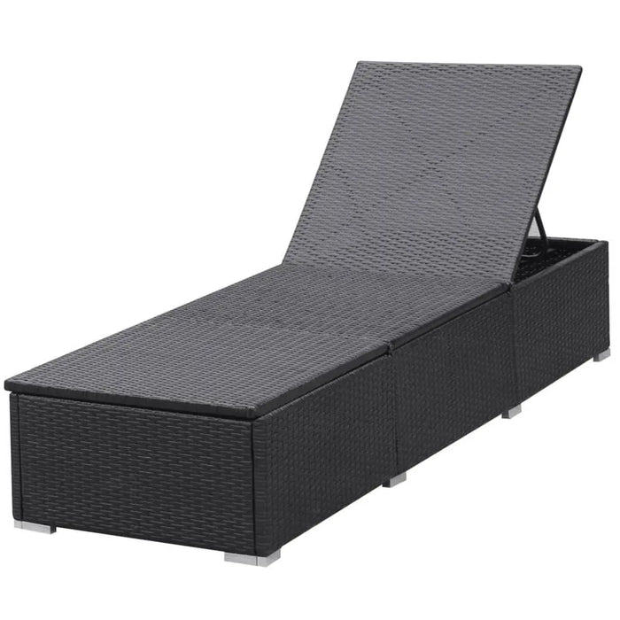 Black poly rattan sun lounger with adjustable backrest on a white background