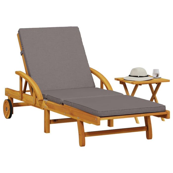 Sun Lounger with Cushion and Table in Solid Wood Acacia - Little and Giant Explorers vidaXL