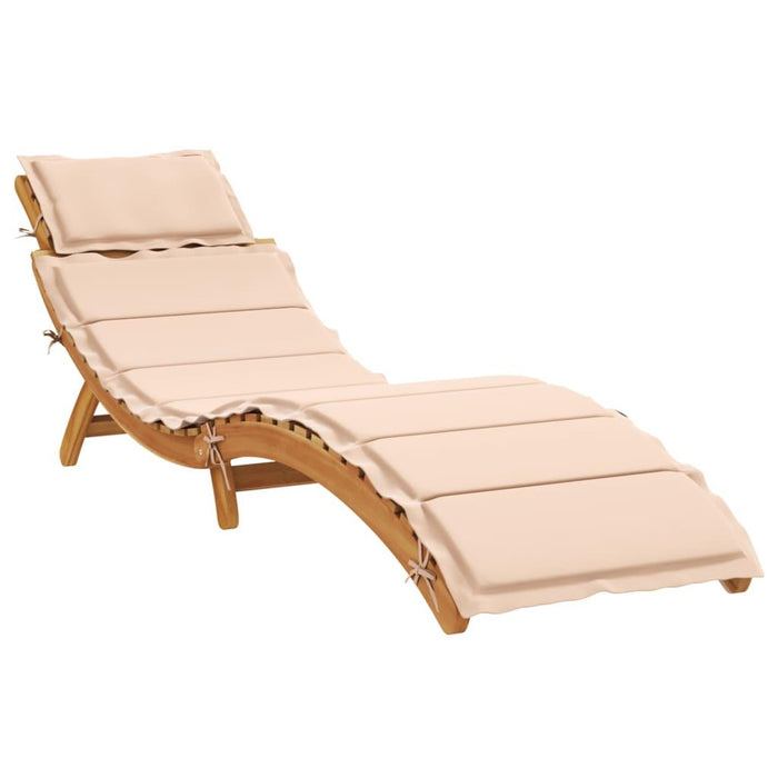 Sun Lounger with Cushion in Beige and Solid Wood Acacia - Little and Giant Explorers vidaXL