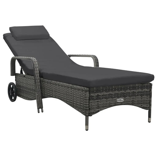 Sun Lounger with Wheels in Grey and Poly Rattan - Little and Giant Explorers vidaXL