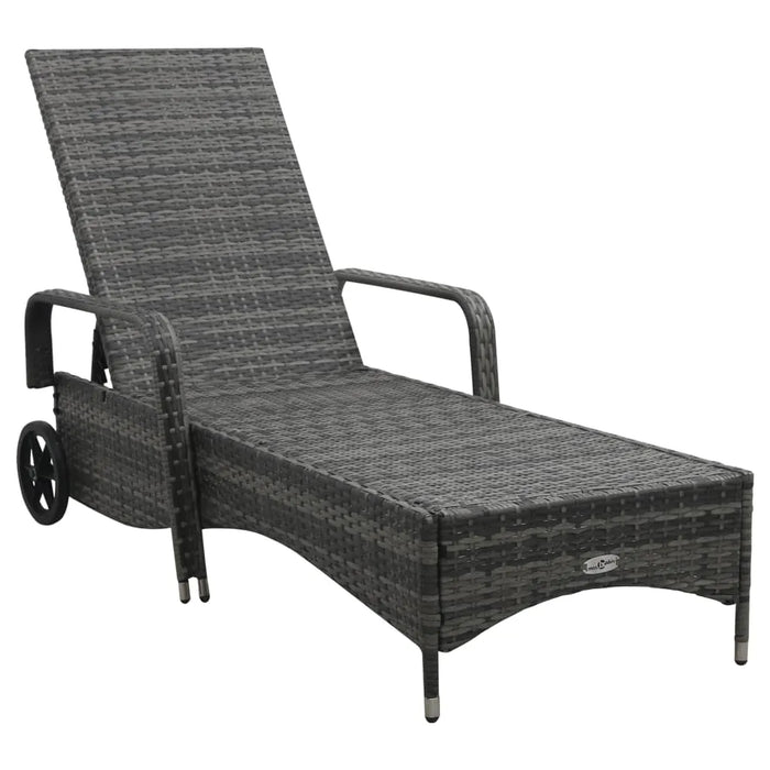 Sun Lounger with Wheels in Grey and Poly Rattan - Little and Giant Explorers vidaXL