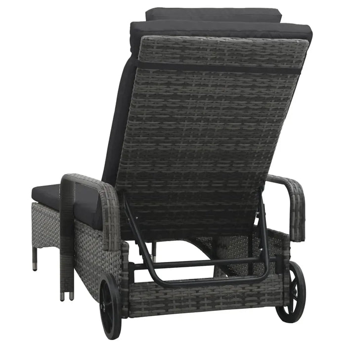 Sun Lounger with Wheels in Grey and Poly Rattan - Little and Giant Explorers vidaXL