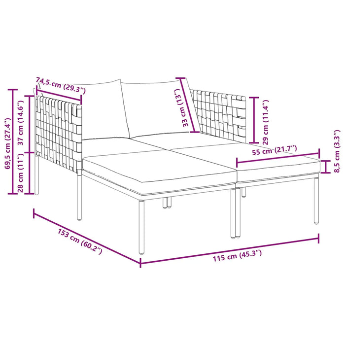 Sunbed with Cushions in Anthracite (2 persons) - Little and Giant Explorers vidaXL