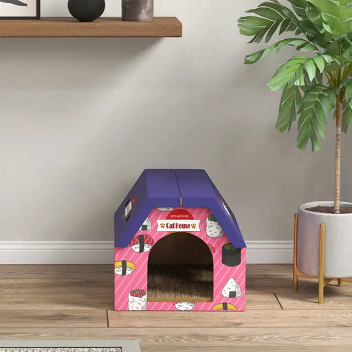 Sushi-Themed Cat House with Scratcher – Cardboard Hideaway | Origami-Style Assembly PAWHUT - Little and Giant Explorers PawHut