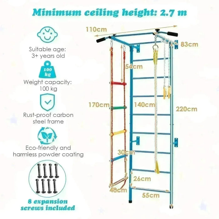 Swedish Ladder Set with Climbing Frame, Pull-Up Bar, Ropes and Rings - Little and Giant Explorers Costway