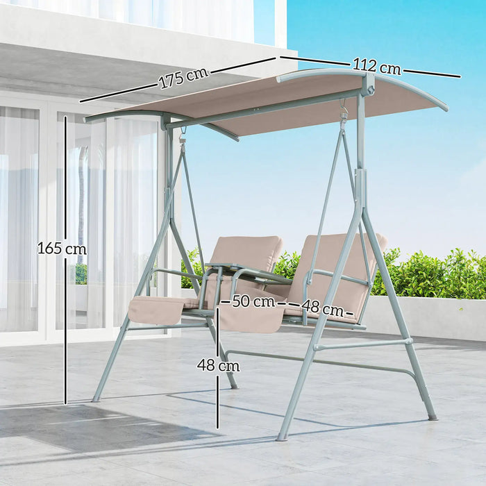 Swing Chair Beige Metal | A-Shaped Frame for Double Seat Garden Relaxation - Little and Giant Explorers Outsunny