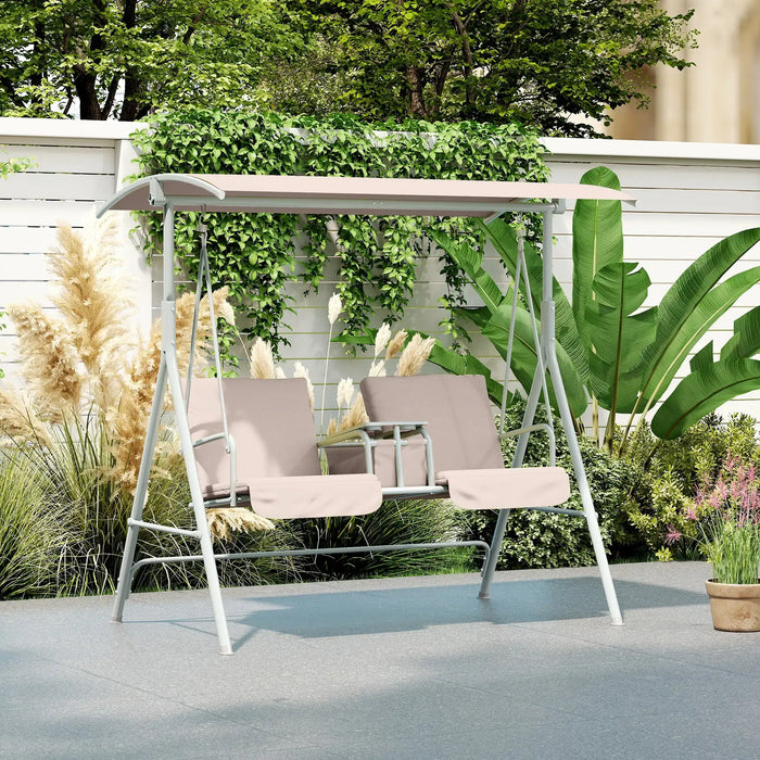 Swing Chair Beige Metal | A-Shaped Frame for Double Seat Garden Relaxation - Little and Giant Explorers Outsunny