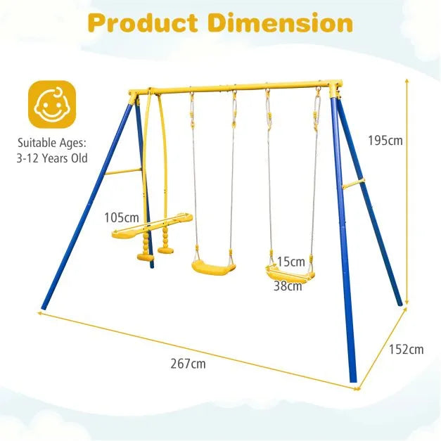 Swing Playset with 2 Swing Seats and 2 Glider Seats - Little and Giant Explorers Costway