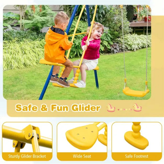 Swing Playset with 2 Swing Seats and 2 Glider Seats - Little and Giant Explorers Costway