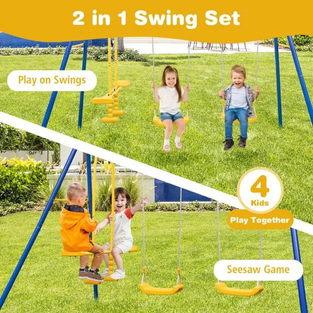 Swing Playset with 2 Swing Seats and 2 Glider Seats - Little and Giant Explorers Costway