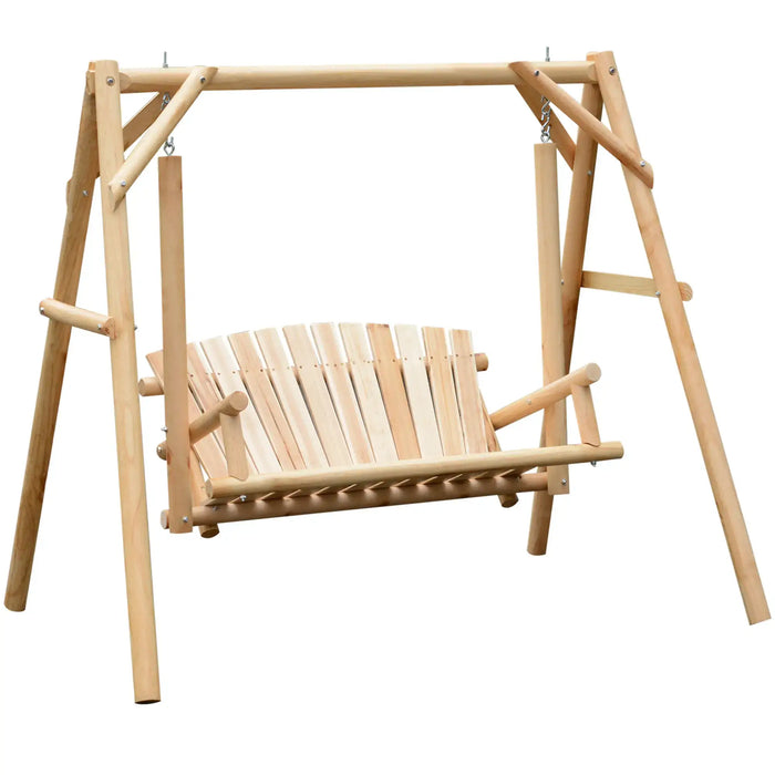 Swinging Garden Chair Natural Wood | Curved Back Design for Two-Seat Outdoor Relaxation - Little and Giant Explorers Outsunny