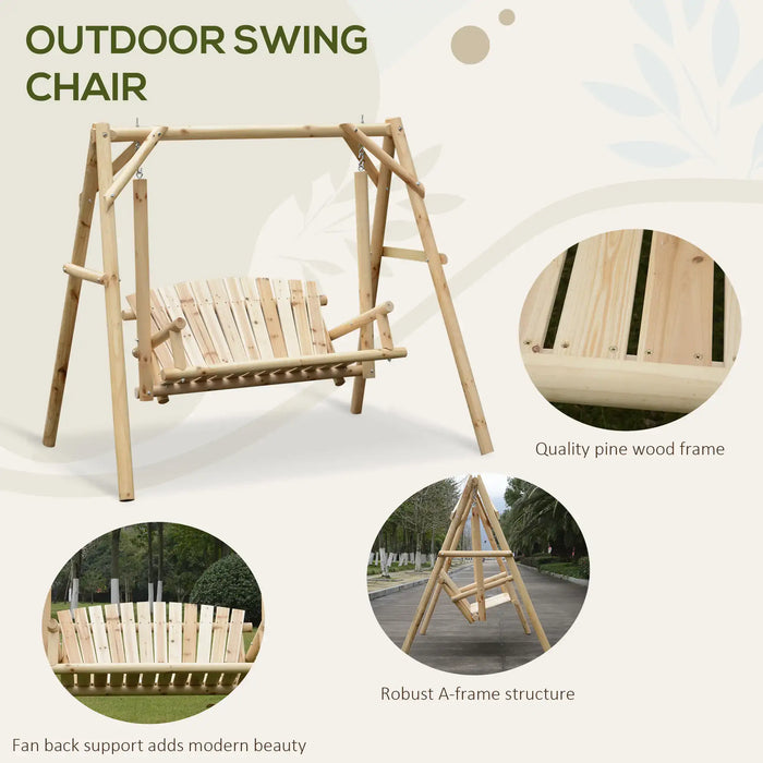 Swinging Garden Chair Natural Wood | Curved Back Design for Two-Seat Outdoor Relaxation - Little and Giant Explorers Outsunny