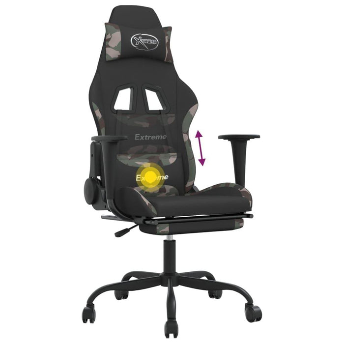 Swivel Gaming Chair with Footrest in Black and Camouflage Fabric - Little and Giant Explorers vidaXL