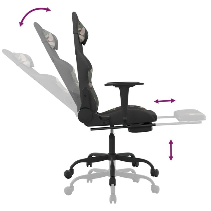 Swivel Gaming Chair with Footrest in Black and Camouflage Fabric - Little and Giant Explorers vidaXL