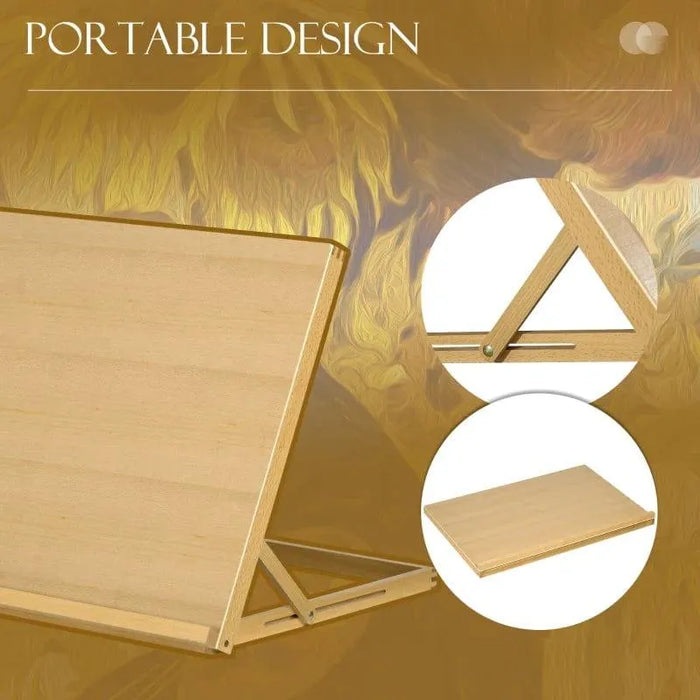 Beechwood tabletop easel with adjustable angle, foldable portable design, A3 compatible