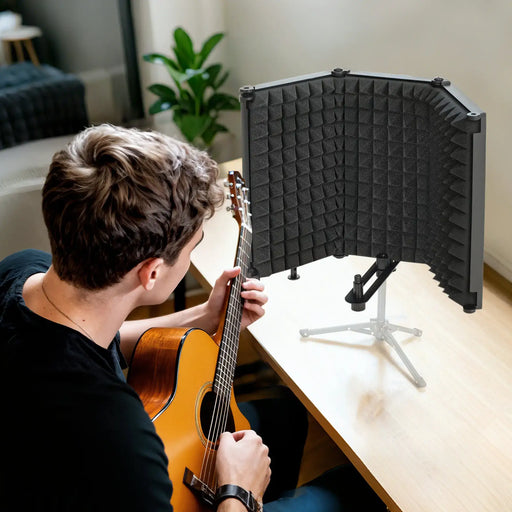Table-Top Microphone Isolation Shield | Folding Acoustic Foam Panel - 3/8" Mount HOMCOM - Little and Giant Explorers