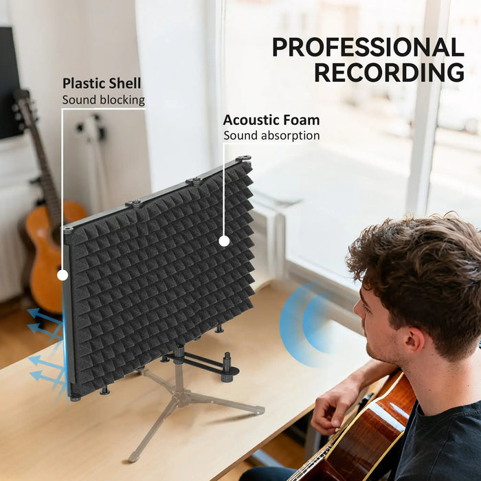 Table-Top Microphone Isolation Shield | Folding Acoustic Foam Panel - 3/8" Mount HOMCOM - Little and Giant Explorers