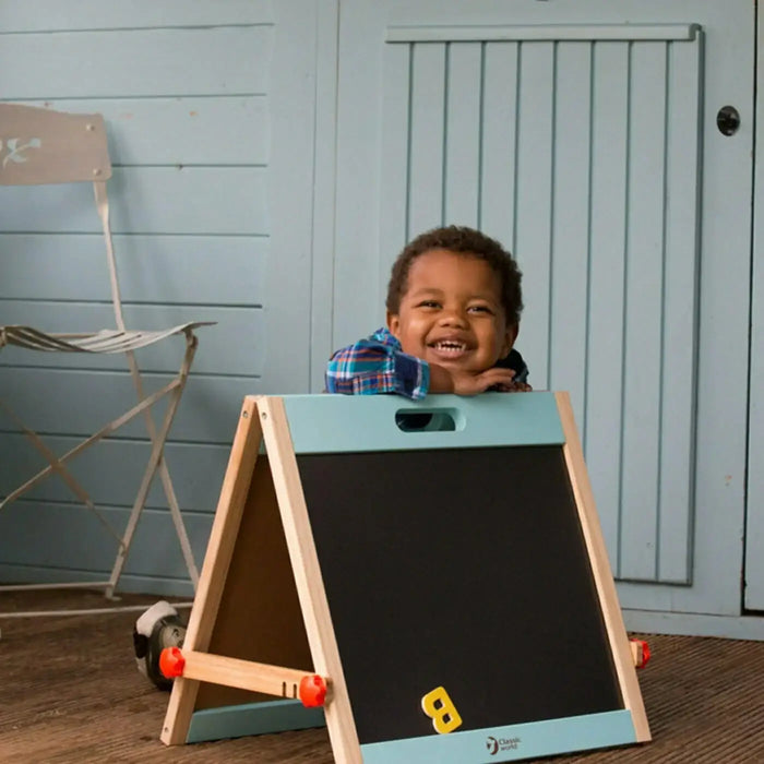 Tabletop Easel – Chalkboard, Magnetic Whiteboard and Letters | Foldable Portable Wooden Art Station CLASSIC WORLD - Little and Giant Explorers Classic World