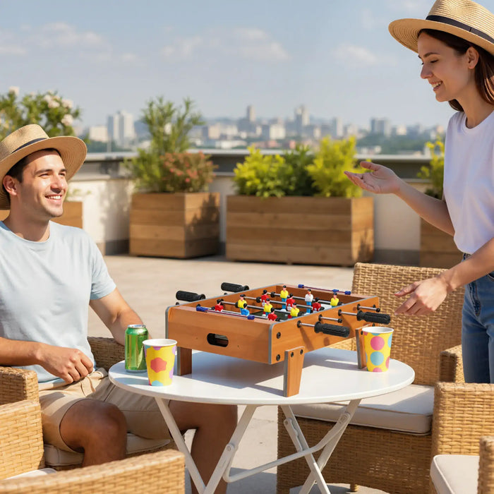 Tabletop Football Game – Natural Wood Finish | Compact Mini Foosball Table with 12 Players SPORTNOW - Little and Giant Explorers SPORTNOW