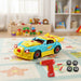 Take apart toy racing car with drill, wheels, and screws on a play mat in a kids' room