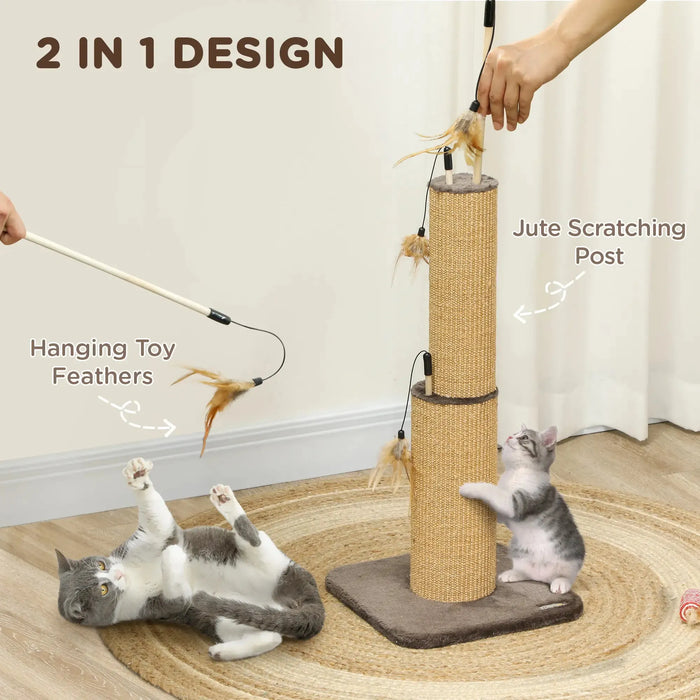 Tall 2-in-1 Cat Scratching Post with 3 Toy Feathers in Brown 78cm - Little and Giant Explorers PawHut