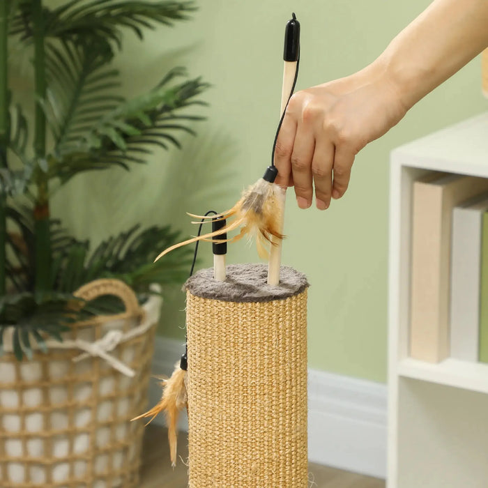 Tall 2-in-1 Cat Scratching Post with 3 Toy Feathers in Brown 78cm - Little and Giant Explorers PawHut