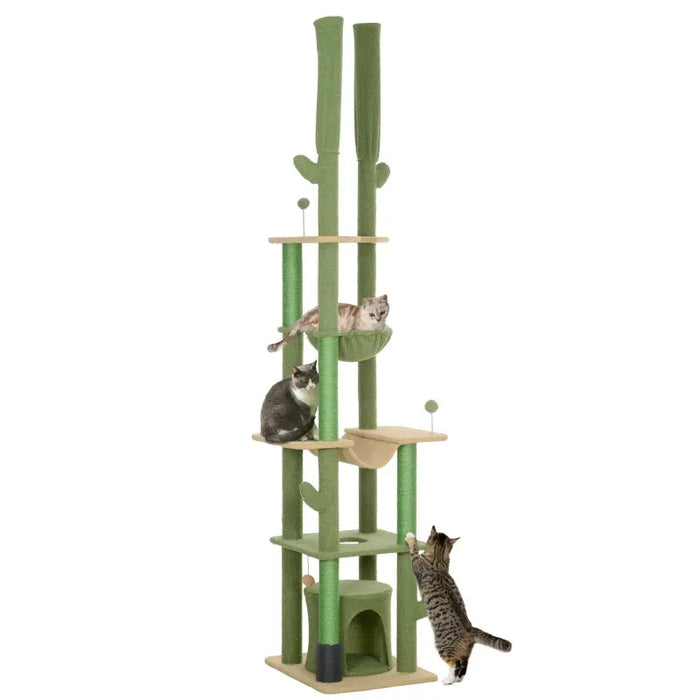 Tall Adjustable Floor to Ceiling Cat Tree with Scratching Posts - Little and Giant Explorers PawHut