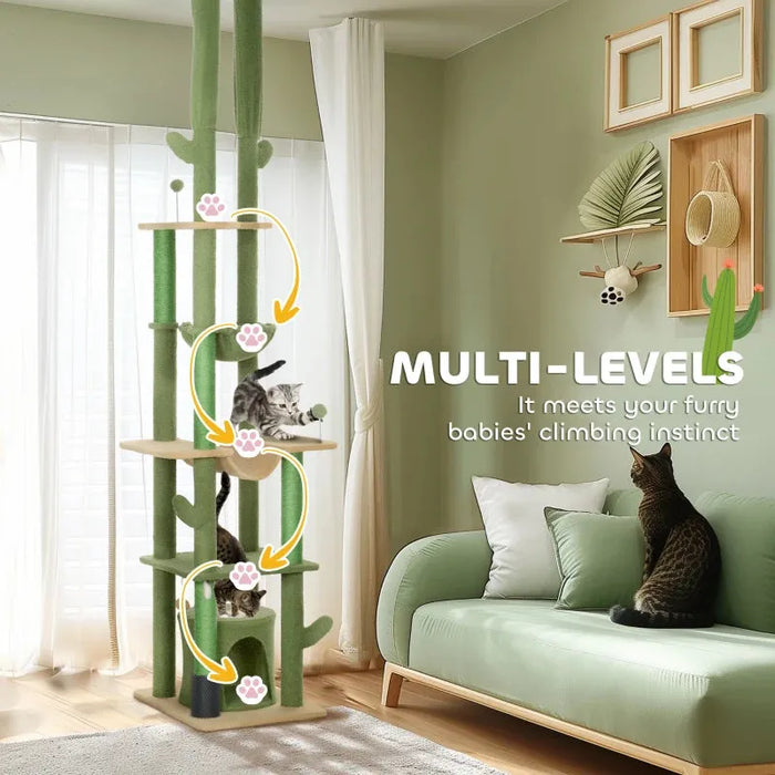 Tall Adjustable Floor to Ceiling Cat Tree with Scratching Posts - Little and Giant Explorers PawHut