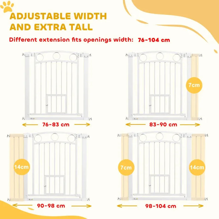 Tall Dog Gate with Cat Door | Stairs and Doorways 77cm - Little and Giant Explorers PawHut