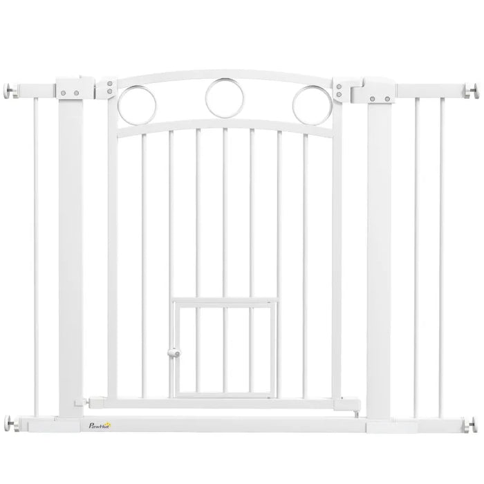 Tall Dog Gate with Cat Door | Stairs and Doorways 77cm - Little and Giant Explorers PawHut