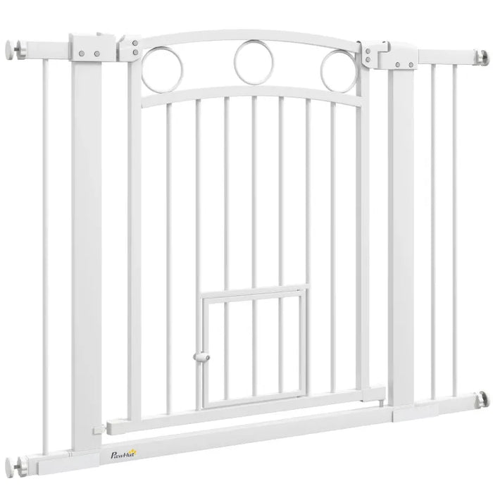 Tall Dog Gate with Cat Door | Stairs and Doorways 77cm - Little and Giant Explorers PawHut