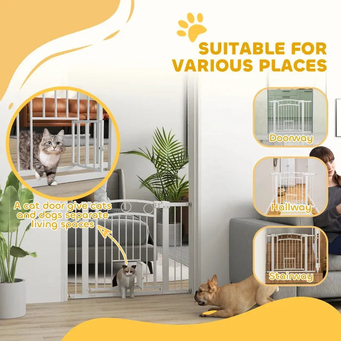 Tall Dog Gate with Cat Door | Stairs and Doorways 77cm - Little and Giant Explorers PawHut