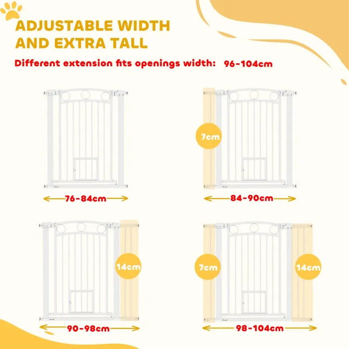 Tall Dog Gate with Cat Door | Stairs and Doorways 96cm - Little and Giant Explorers PawHut